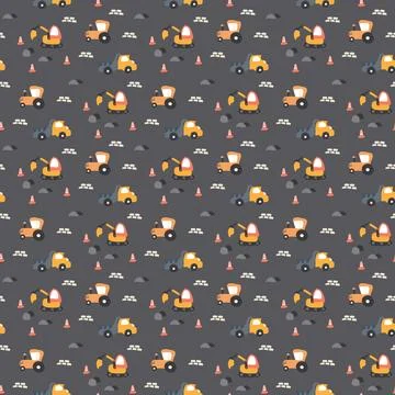 Cute construction site Seamless Pattern, Cartoon building area background, .. Stock Illustration