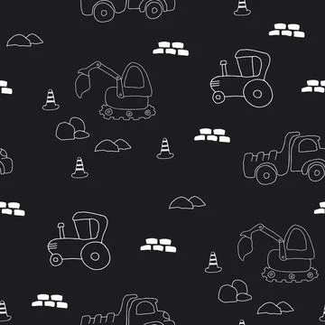 Cute construction site Seamless Pattern, Cartoon building area background, .. Stock Illustration
