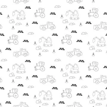 Cute construction site Seamless Pattern, Cartoon building area background, .. 스톡 일러스트