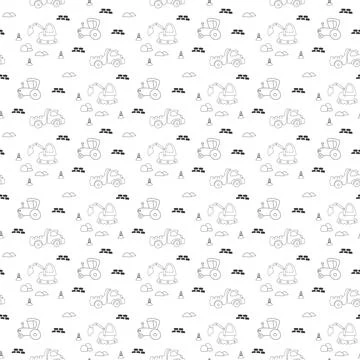 Cute construction site Seamless Pattern, Cartoon building area background, .. 스톡 일러스트