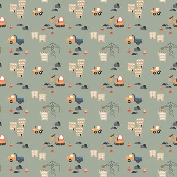 Cute construction site Seamless Pattern, Cartoon building area background 스톡 일러스트