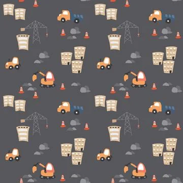 Cute construction site Seamless Pattern, Cartoon building area background Stock Illustration
