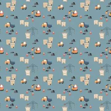 Cute construction site Seamless Pattern, Cartoon building area background 스톡 일러스트