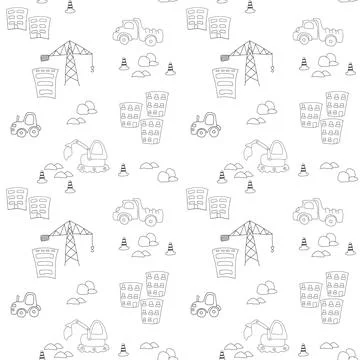 Cute construction site Seamless Pattern, Cartoon building area background 스톡 일러스트