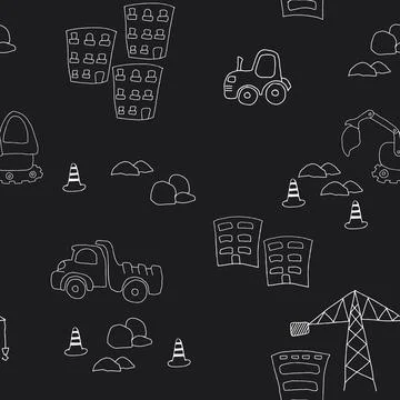 Cute construction site Seamless Pattern, Cartoon building area background 스톡 일러스트