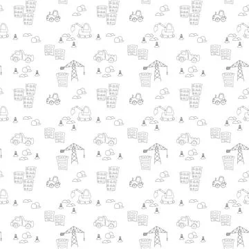 Cute construction site Seamless Pattern, Cartoon building area background Stock Illustration