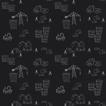 Cute construction site Seamless Pattern, Cartoon building area background 스톡 일러스트