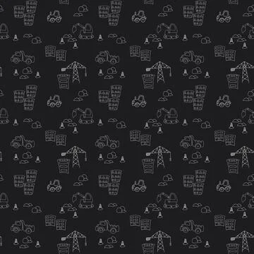 Cute construction site Seamless Pattern, Cartoon building area background 스톡 일러스트