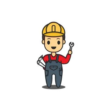 Cute construction workers character vector Stock Illustration