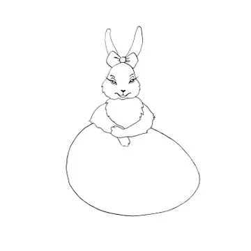 Cute contoured Easter Bunny with egg shaped frame. Paired illustration of boy Stock Illustration