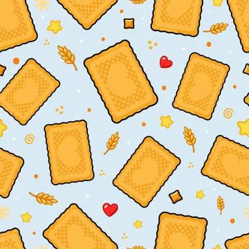 Cute cookie seamless pattern on light blue background Stock Illustration