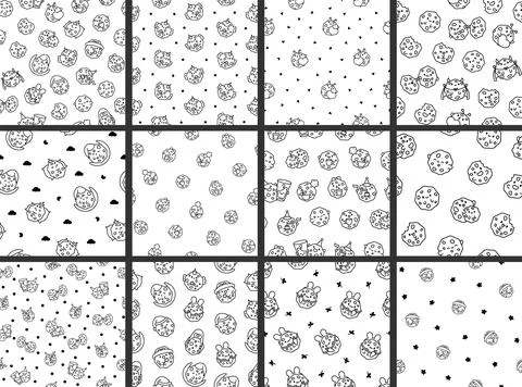 Cute cookies. Seamless pattern. Coloring Page. 库存插图