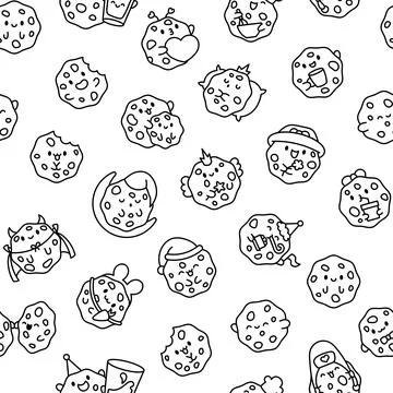 Cute cookies. Seamless pattern. Coloring Page. 스톡 일러스트