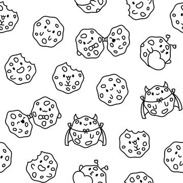 Cute cookies. Seamless pattern. Coloring Page. イラスト素材