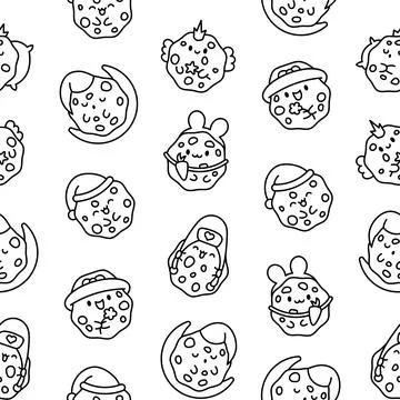Cute cookies. Seamless pattern. Coloring Page. 库存插图