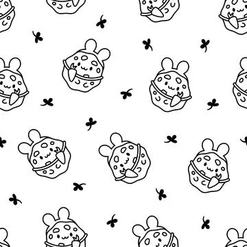Cute cookies. Seamless pattern. Coloring Page. Illustrazione stock