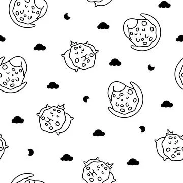 Cute cookies. Seamless pattern. Coloring Page. Stock Illustration