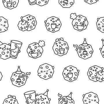 Cute cookies. Seamless pattern. Coloring Page. 库存插图