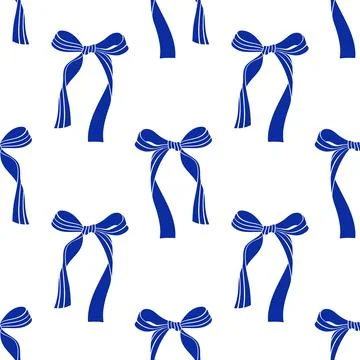 Cute coquette pattern seamless blue ribbon bow. Feminine romantic background Stock Illustration