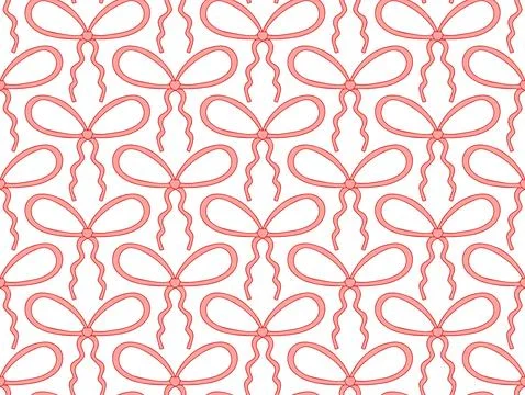 Cute coquette pattern seamless pink ribbon bow isolated on white background Stock Illustration
