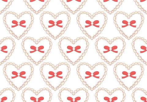 Cute coquette pattern seamless pink ribbon bow and beads isolated on white Stock Illustration