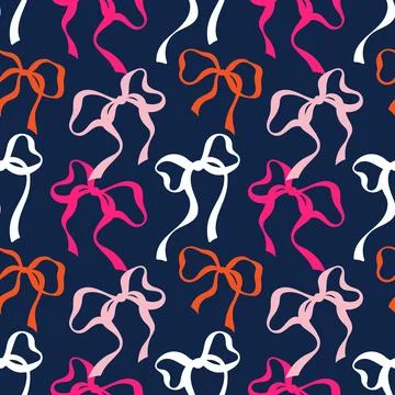 Cute coquette pattern seamless ribbon bow. Cute feminine romantic background Stock Illustration