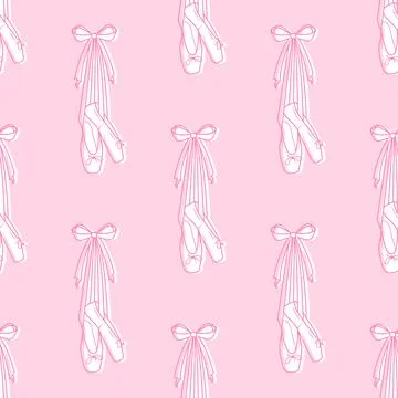 Cute coquette seamless pattern pink ribbon bow and ballet shoes. Ballet core. Stock Illustration