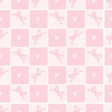 Cute coquette seamless pattern pink ribbon bow and hearts on delicate pink .. Stock Illustration