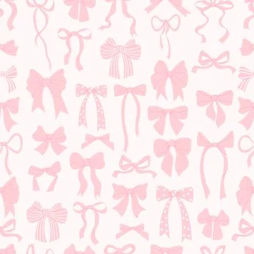 Cute coquette seamless pattern ribbon bow on delicate pink background. Vect.. Stock Illustration