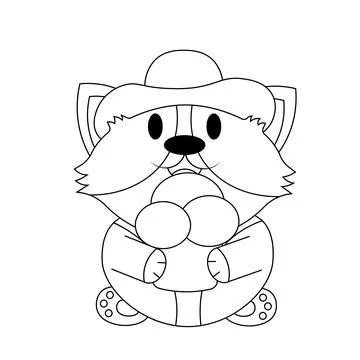 Cute Corgi in a beach hat and with ice cream in black and white Stock Illustration