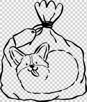 Cute Corgi Bread Loaf Dog Outline Doodle in a Bag Cartoon Hand Drawn Stock Illustration