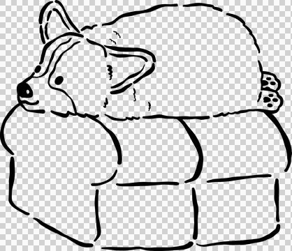 Cute Corgi Bread Loaf Dog Outline Doodle Lying on Bread Cartoon Hand Drawn Stock Illustration