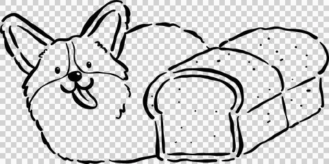 Cute Corgi Dog and Bread Loaf Cartoon Hand Drawn Outline Doodle Stock Illustration