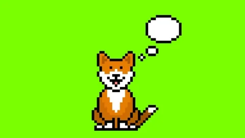 Cute corgi dog with empty thinking bubble pixel art on green screen animation Stock Footage 237214026