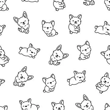 Cute corgi dog. Seamless pattern. Coloring Page. Stock Illustration