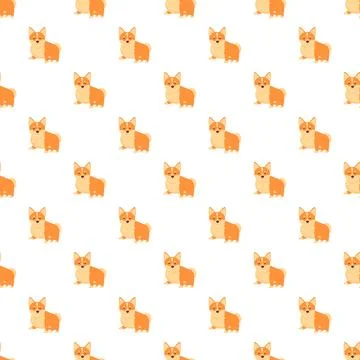 Cute corgi dog seamless pattern on white background Stock Illustration