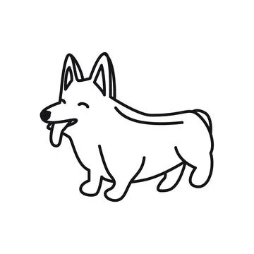 Cute corgi isolated vector illustration. Dog doodle outline icon. Stock Illustration