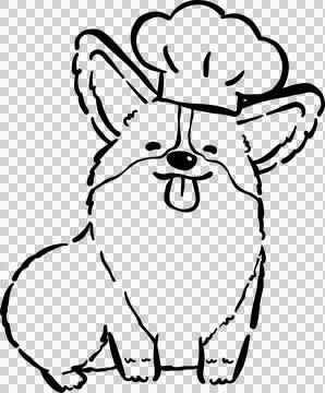 Cute Corgi Outline with Chef Hat Cartoon Hand Drawn, Bread Loaf Dog Doodle Stock Illustration