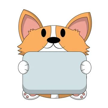 Cute Corgi with poster without text in color for congratulation Stock Illustration
