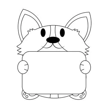 Cute Corgi with poster without text for congratulation in black and white Stock Illustration