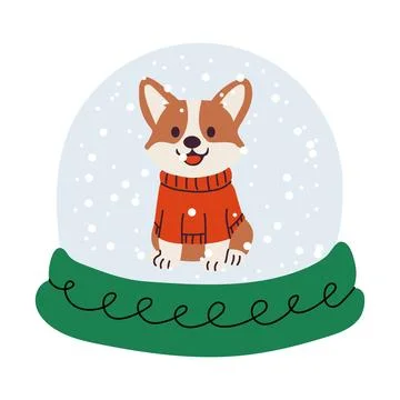 Cute Corgi in Snow Globe with Red Sweater Stock-Illustration