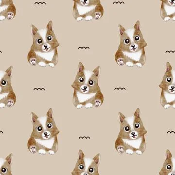 Cute corgi watercolor pattern design for textiles and wrapping paper Stock Illustration