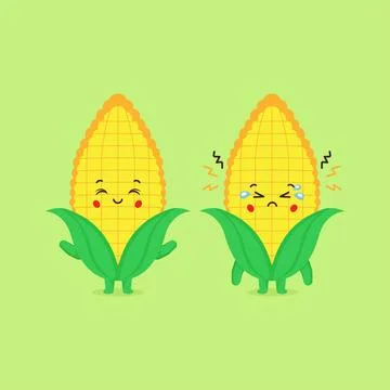 Cute Corn Characters Smiling and Sad Stock Illustration