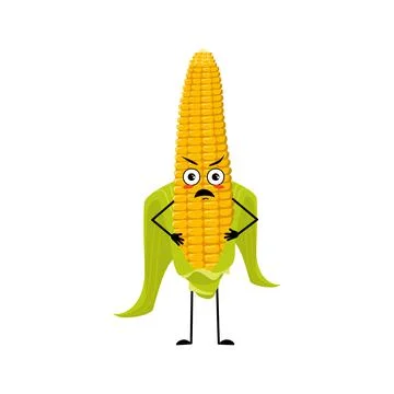 Cute corn cob character with angry emotions Ilustração Stock