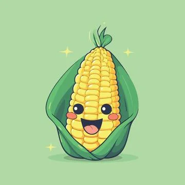 Cute corn cob character happy smiling Stock Illustration