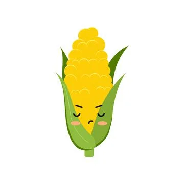 Cute corn cob proud funny cartoon baby snack character vector icon. Stock Illustration
