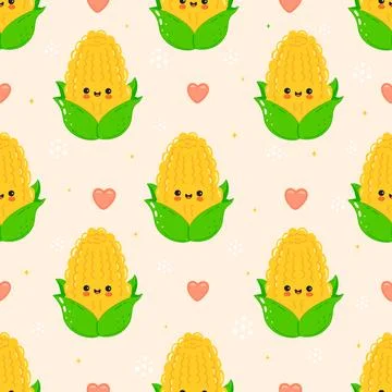Cute corn cob seamless pattern on cream background Stockillustratie