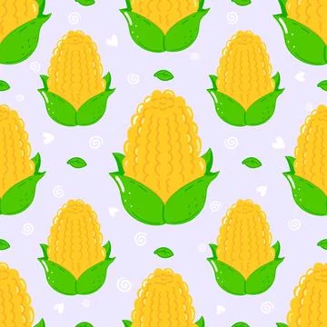 Cute corn cob seamless pattern on lavender background Stock Illustration