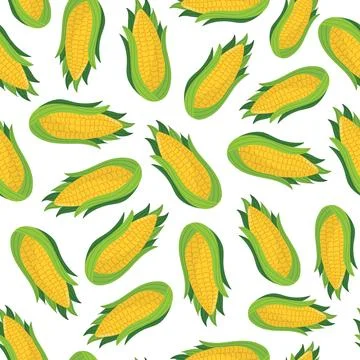 Cute corn cobs seamless pattern. Ripe vegetables background Stock Illustration