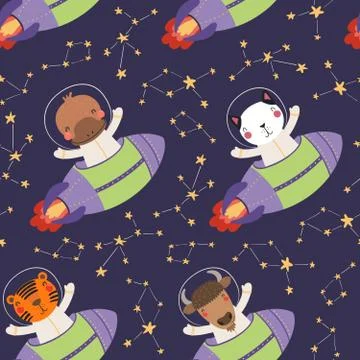 Cute cosmic seamless pattern 스톡 일러스트